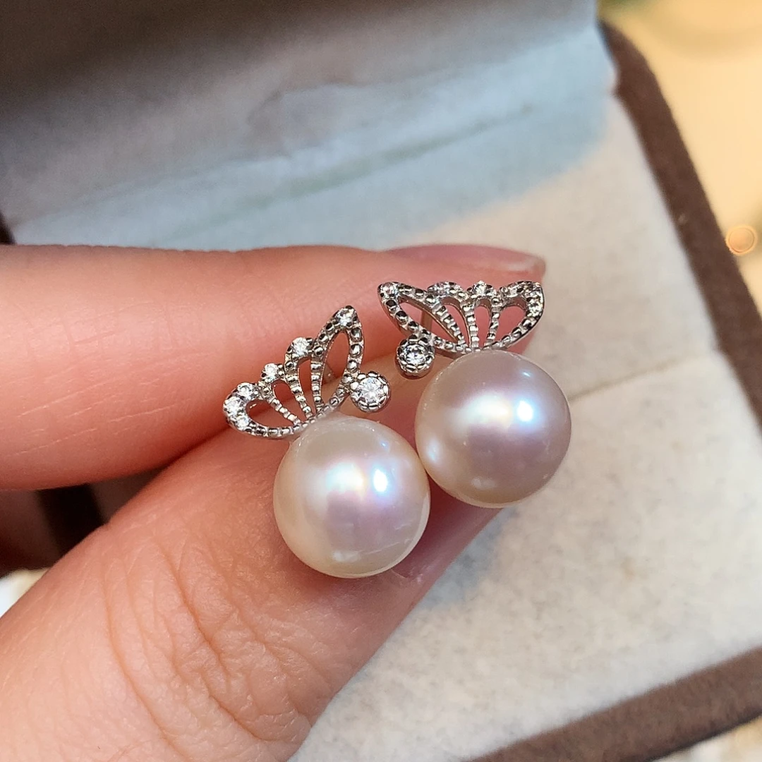 耳环淡水珍珠银S925镶嵌