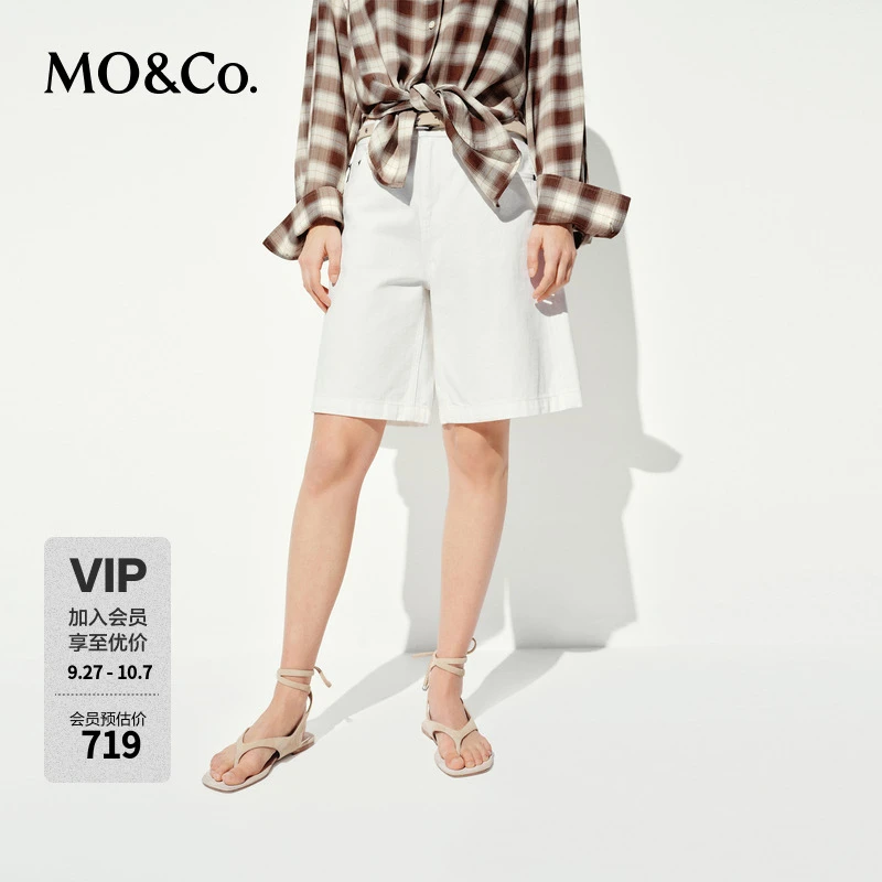 MOCO五分裤2025夏新品中低腰棉质白色牛仔裤中裤短裤MBE2SOT016