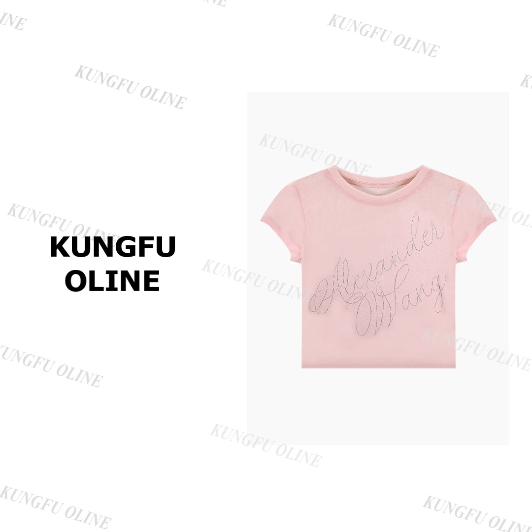 【现现】【带钻英文薄款】T5028天丝亚麻流行款短袖T恤潮流休闲上衣