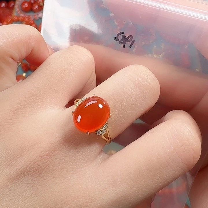 南红玛瑙银S925镶嵌戒指