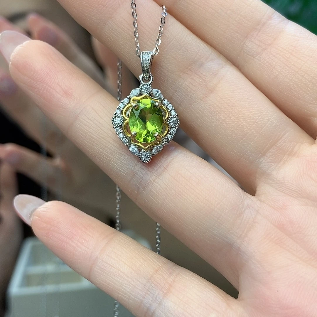 橄榄石项链银S925镶嵌