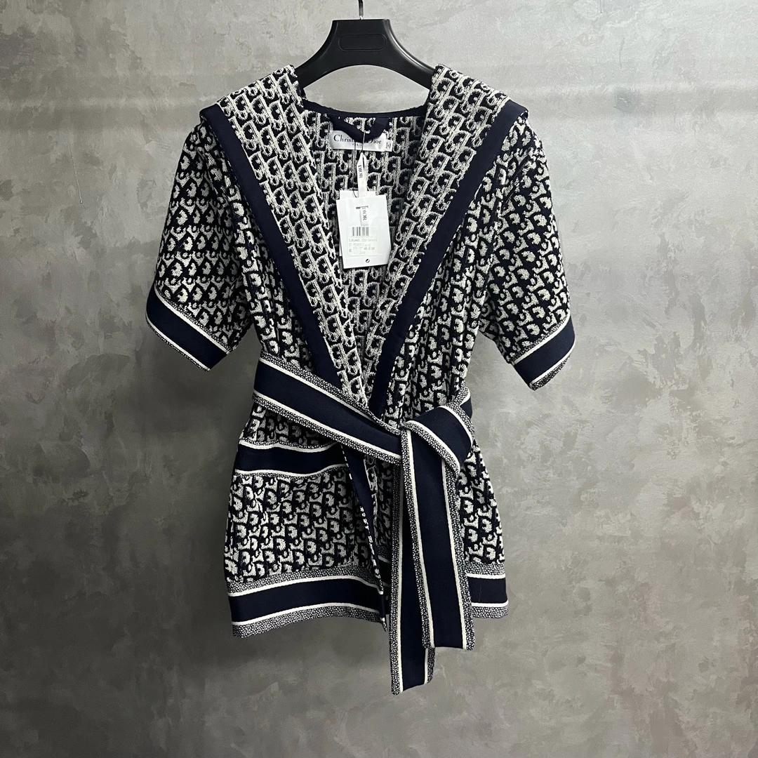 dior深蓝色Logo印花棉质连帽系绳睡袍/Xs/S/M