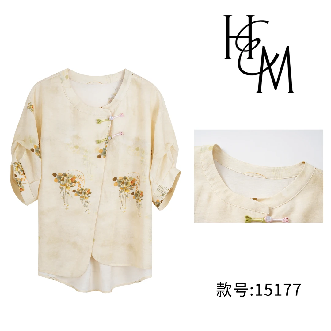 HUIERMAN/慧尔曼莱赛尔天丝设计师款国风印花古典盘扣衬衫【15177】