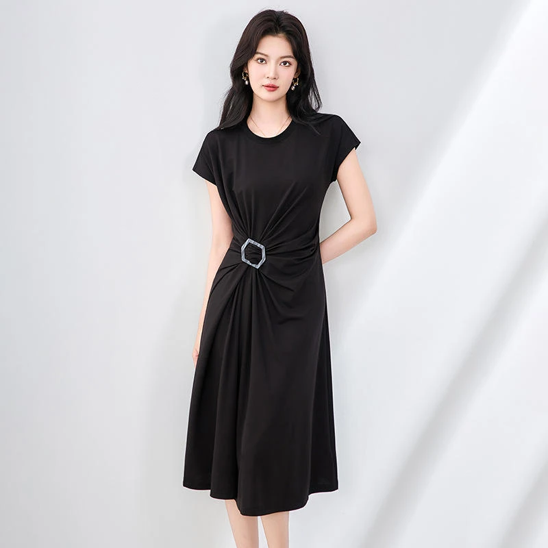 法式女神裙缪斯赫本风立裁裙子显瘦收腰修身连衣裙百搭黑色连衣裙