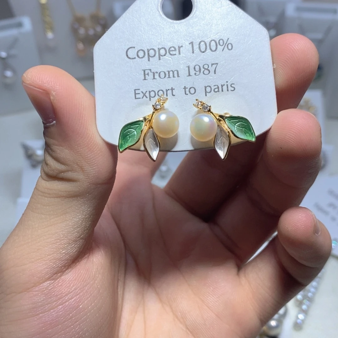 耳饰银S925镶嵌淡水珍珠