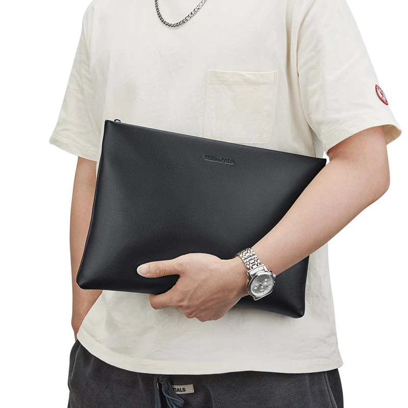 男士商务大气大容量光面牛皮手拿包简约时尚手包休闲