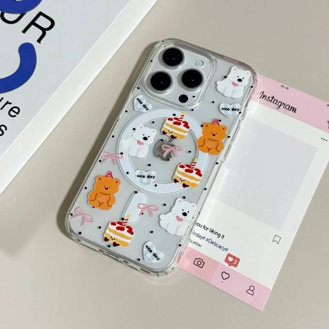 【亚克力磁吸】波点卡通jellycat高透手机壳适用苹果16/15/14防摔