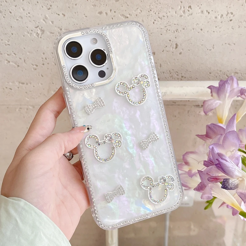 贝壳纹水钻立体闪钻米妮适用苹果16promax手机壳iPhone15网红女神