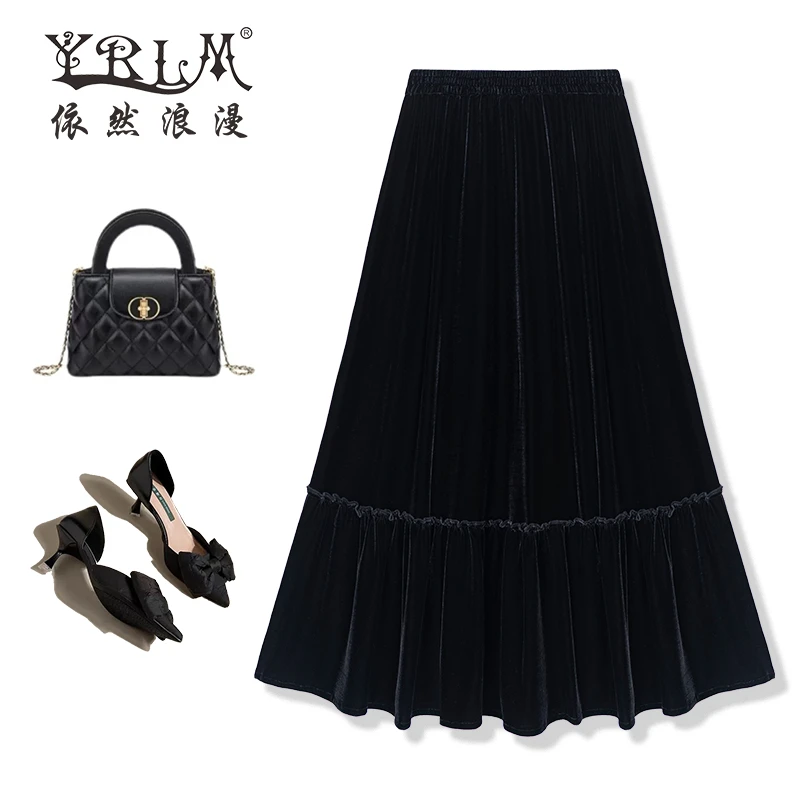 【王哥&原创】丝绒半身裙2024冬季新款时尚简约气质半裙女456506