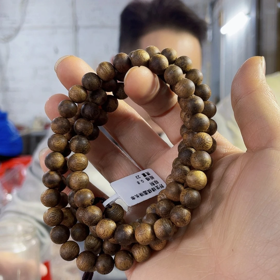 沉香手串野生绿棋圆珠长串0.8/23克多样性发一