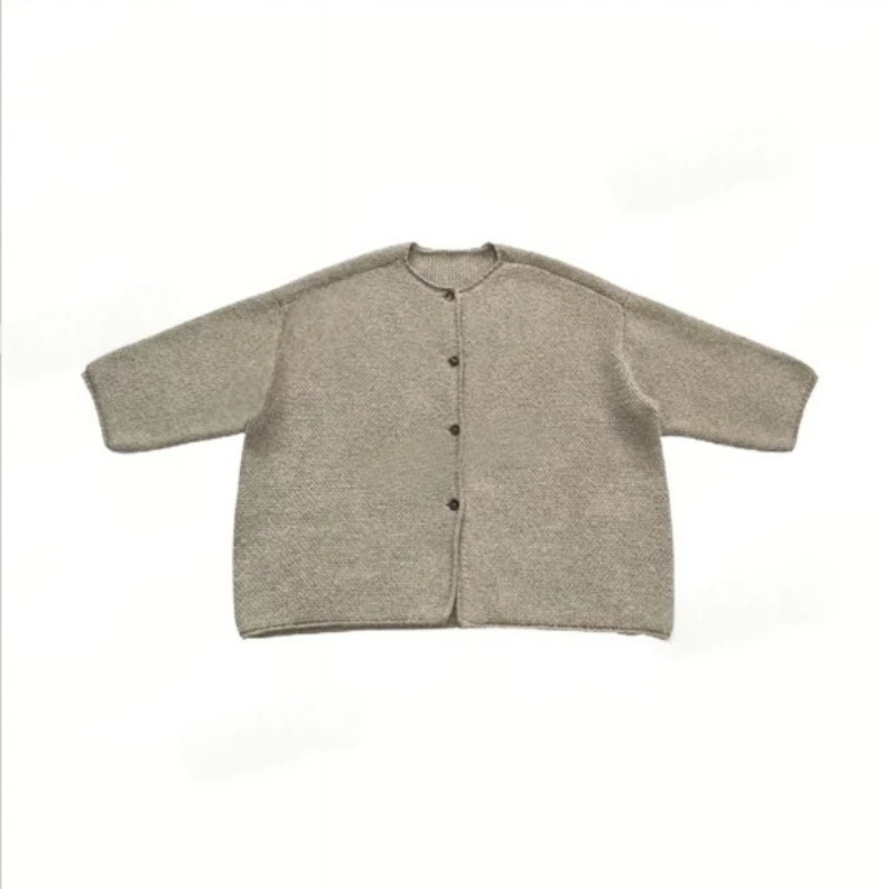 复古廓形圆领纯棉针织秋冬百搭开衫针织衫上衣外套0831---2