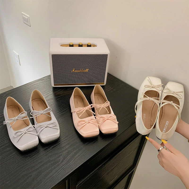 晚风鞋子平底鞋芭蕾鞋法式蝴蝶结玛丽珍鞋春季女鞋配裙子软底单鞋