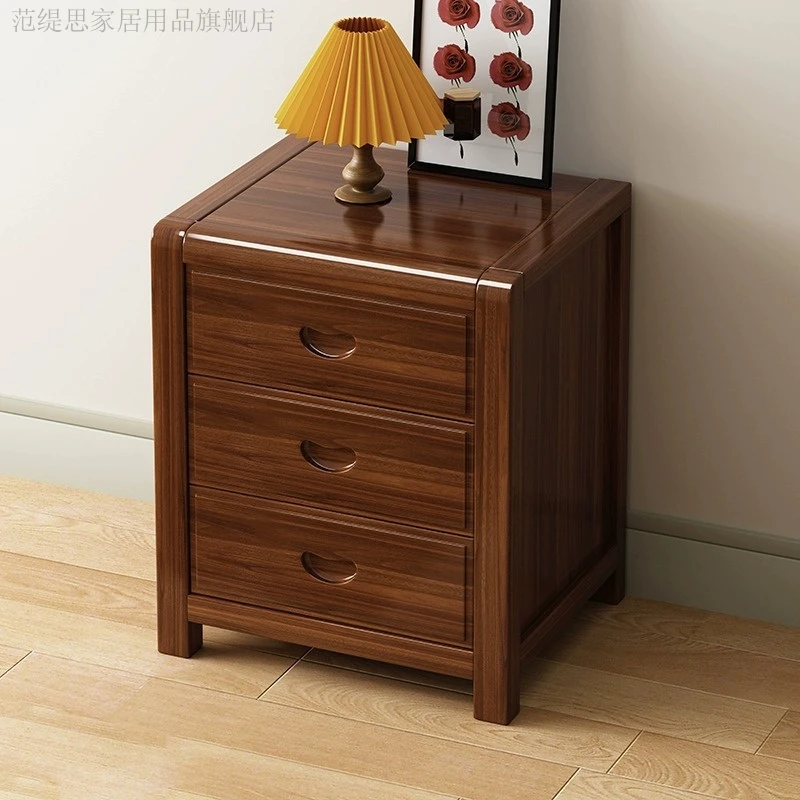 实木新中式床头柜金丝胡桃木简约现代卧室中式储物柜三抽收纳柜
