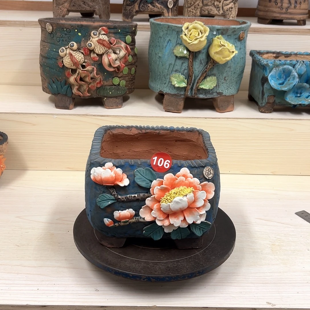紫砂花盆106号微瑕内口16.5×14.5外高15