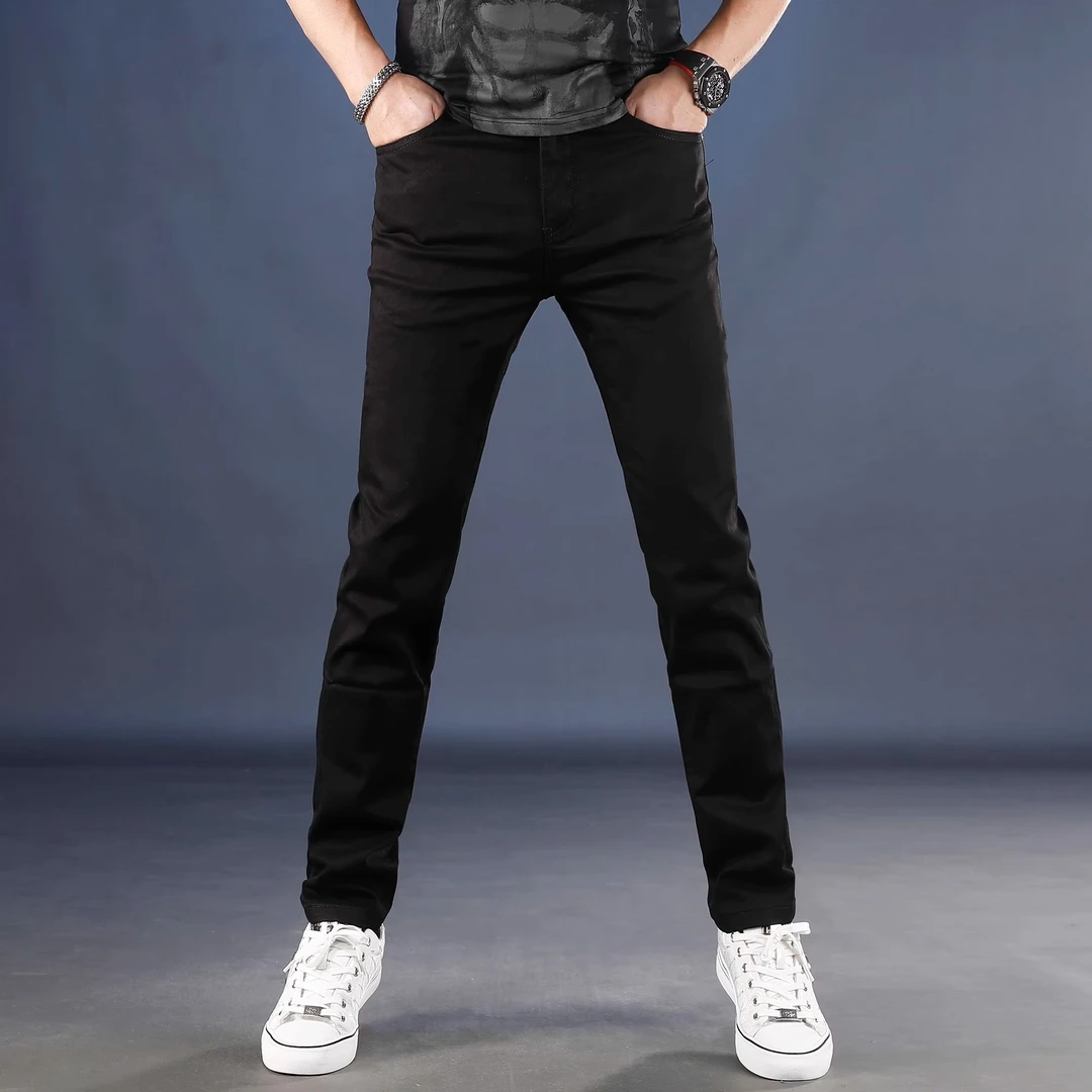 经典黑色男士牛仔裤男款爆款2025新款夏季薄款修身小脚休闲长裤子