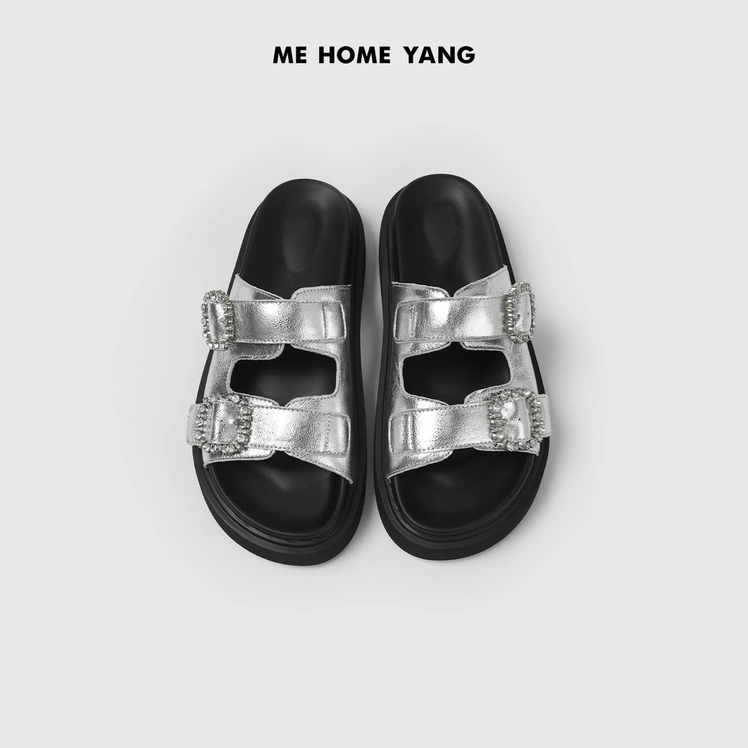 ME【方钻勃垦拖鞋】重磅羊皮重工镶钻厚底增高百搭休闲鞋子MESS3450