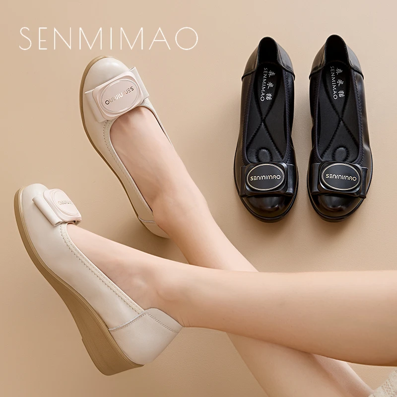 2025春秋新款单鞋女中老年工作鞋浅口一脚蹬中跟妈妈鞋坡跟跳舞鞋