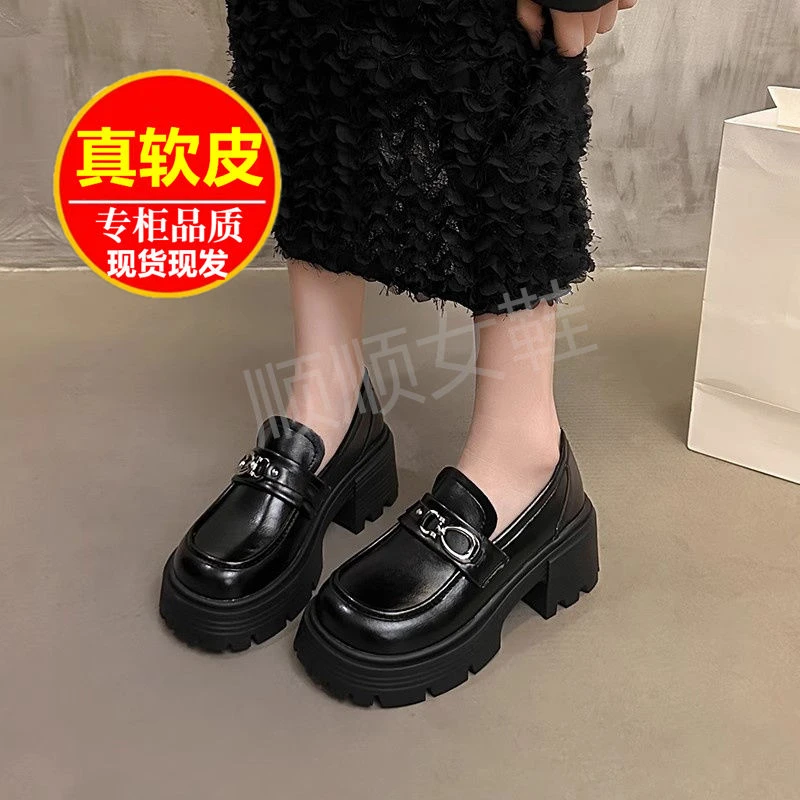 小个子增高厚底乐福小皮鞋女2025新款春季英伦风复古黑色日系单鞋