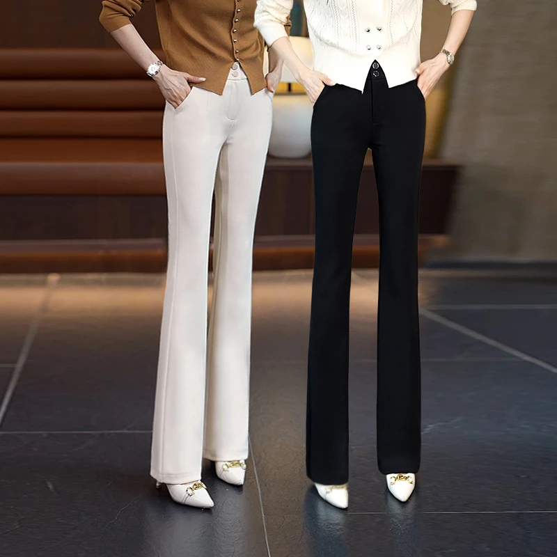 艾格2025春夏季新款弹力显瘦休闲微喇裤女垂感高腰百搭