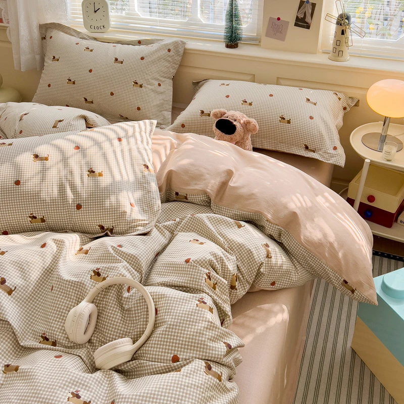 新款全棉四件套13070喷气印花小清新床单款三件套四件套学生宿舍