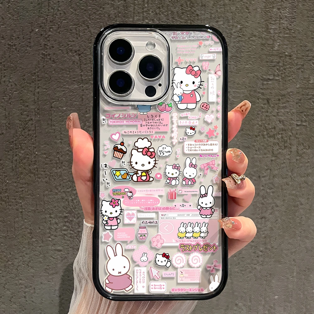 粉嘟兔猫适用于苹果16手机壳15新款14硅胶12防摔13透明背板11镂空