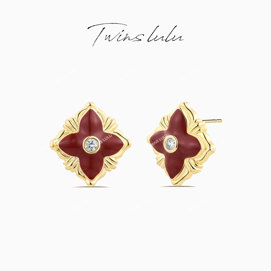 TWINS LULU 流光风 时尚百搭精致个性四叶蛇年红色耳环TSL1397
