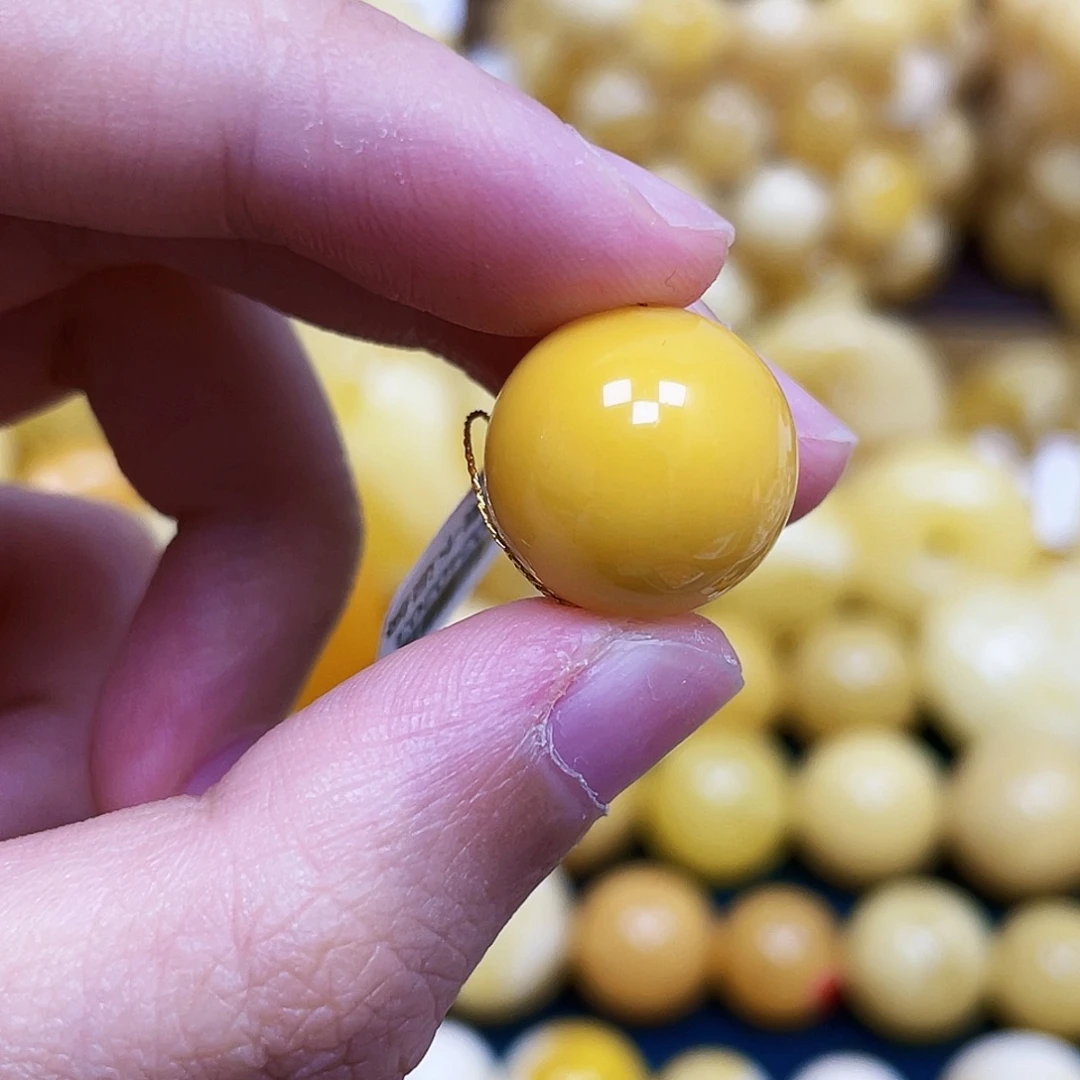 裸石蜜蜡未镶嵌15m圆珠鸡油黄