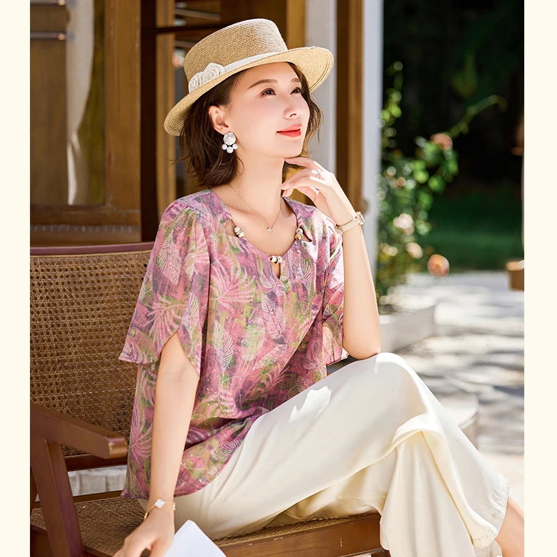 2025新款妈妈装新国风夏装时尚中老年女装洋气t恤小衫上衣服套装