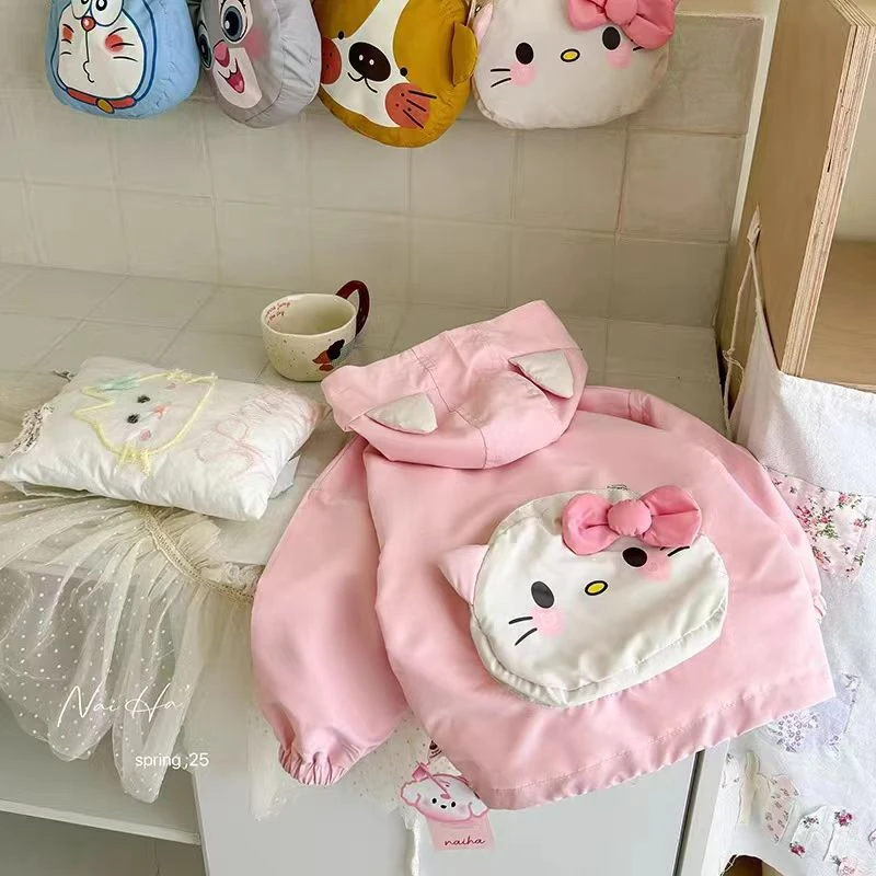 童外套2025春装新款男童女童卡通双面穿冲粉KT猫包包外套