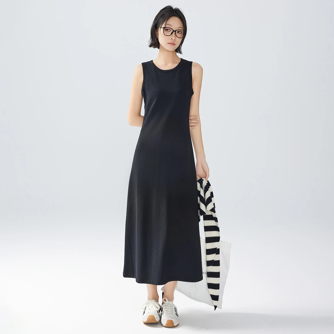 美洋｜赫本小黑裙 法式优雅修身无袖弹力背心连衣裙
