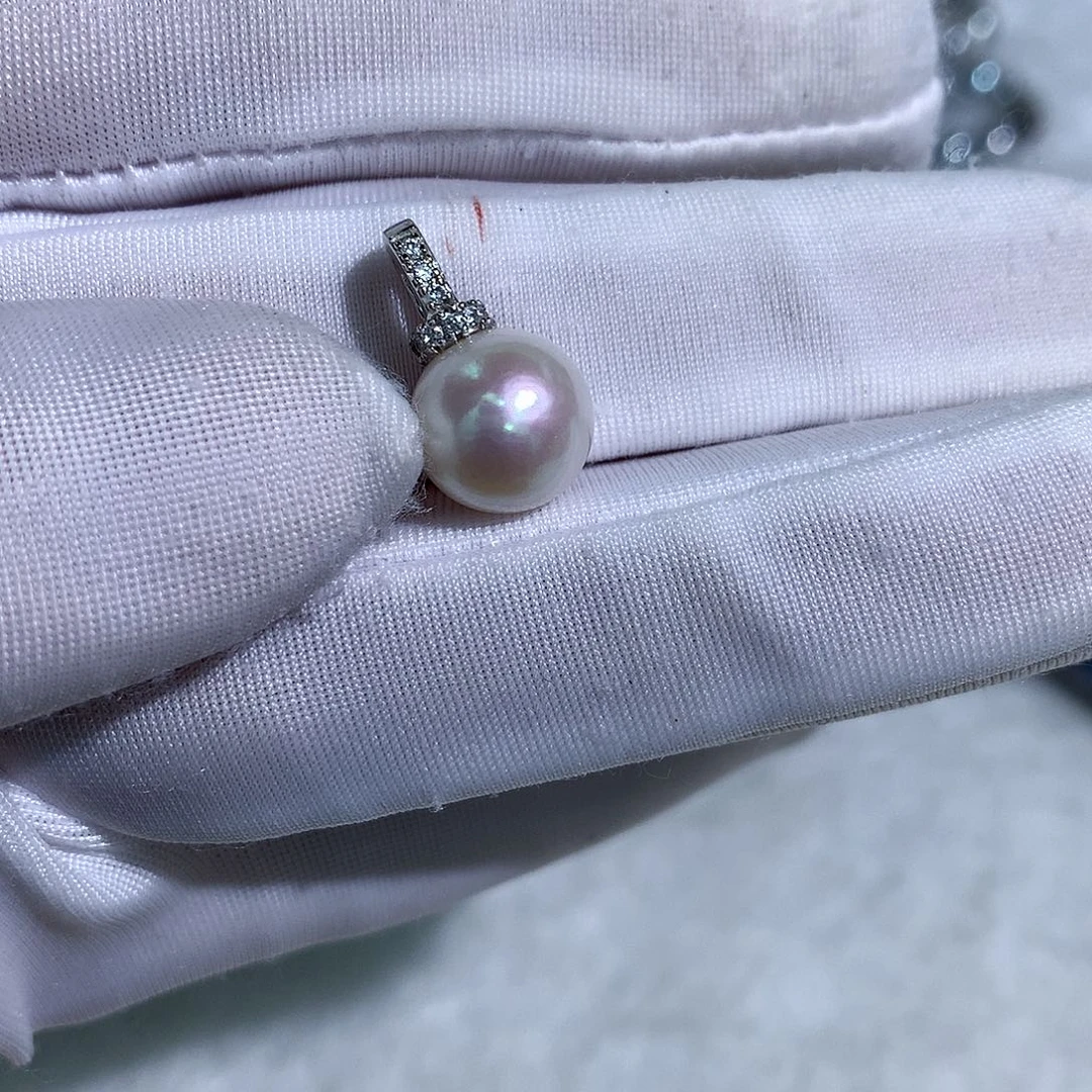 淡水珍珠吊坠(不含链)银S925镶嵌10mm