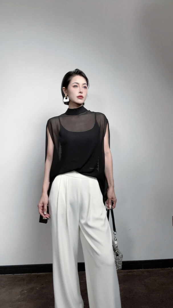 【大女主】高级感立领无袖衬衫女2025夏季新款设计感上衣2538