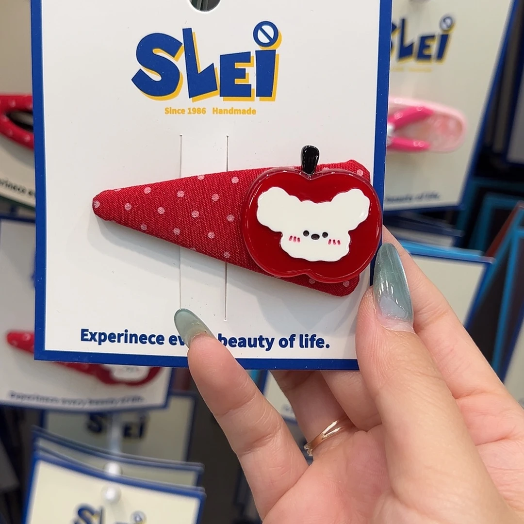 非金属皮质红色波点苹果狗掰掰夹