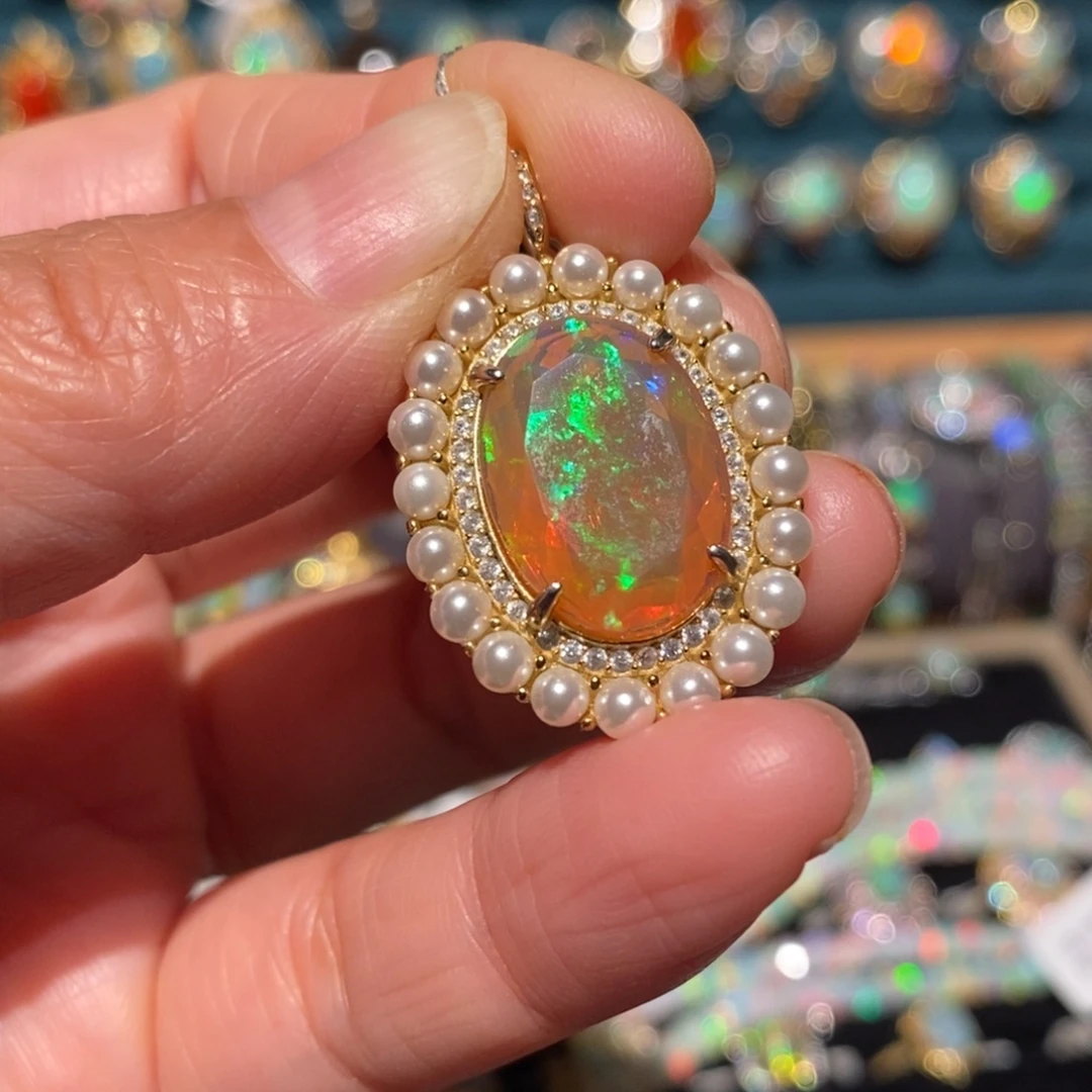 欧泊银S925镶嵌吊坠