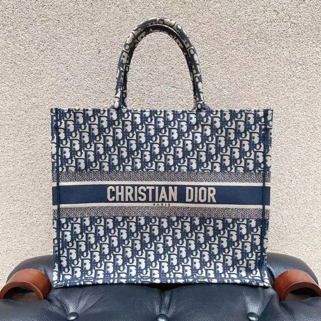 99新 DIOR/迪奥 迪奥/Dior  大号 book tote 经典蓝色老花托特包/