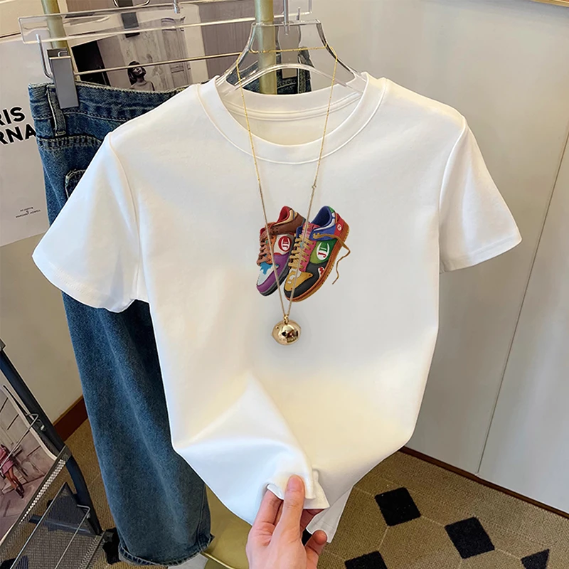 2024新款设计感白色趣味短袖t恤女夏季小众百搭宽松显瘦休闲上衣