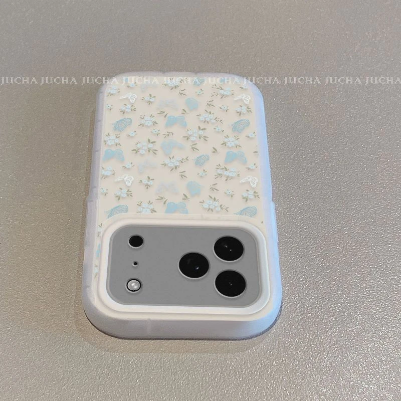 适用碎花蓝蝴蝶iphone17pro手机壳艺术感小众苹果16plus硅胶15新