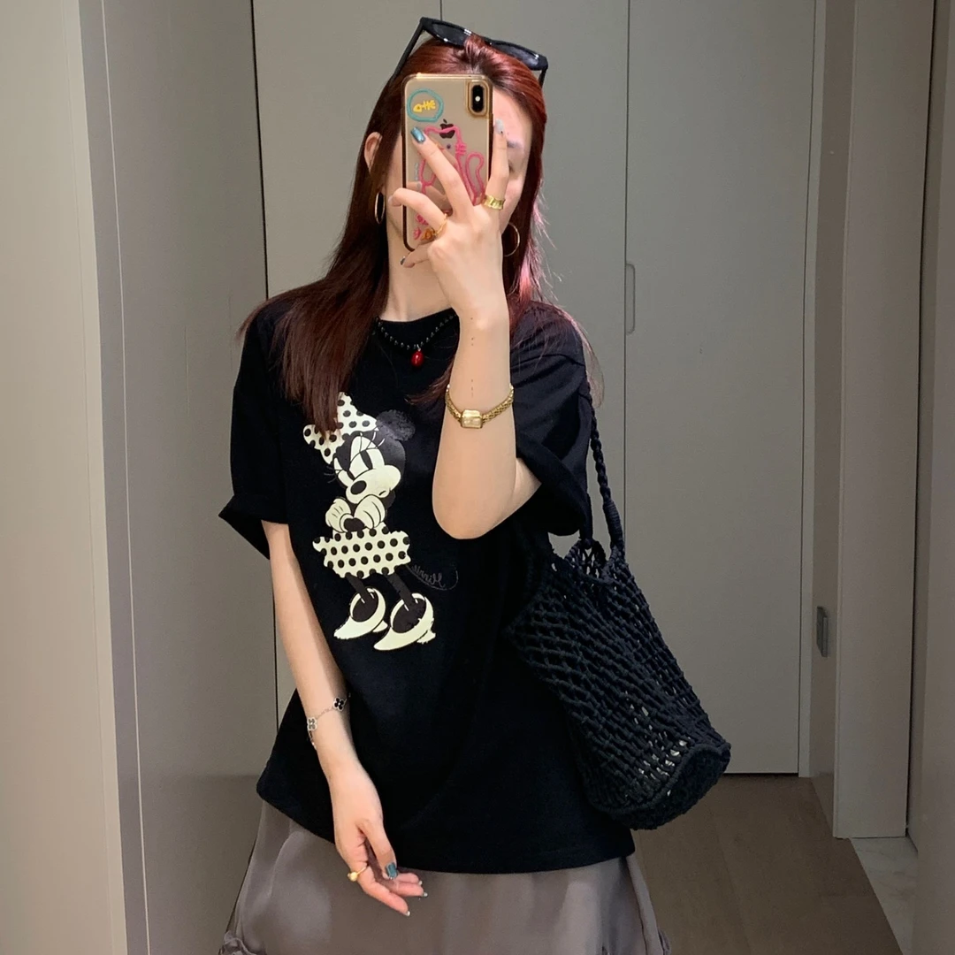2026春季新款韩系米奇卡通印花宽松圆领短袖T恤休闲百搭上衣女