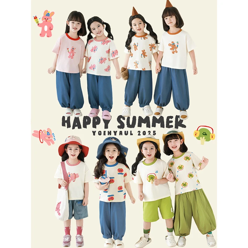 YOEHYAUL/幼悠【开心一夏】夏肆波下女童夏季满印短袖X5270 X5270-1