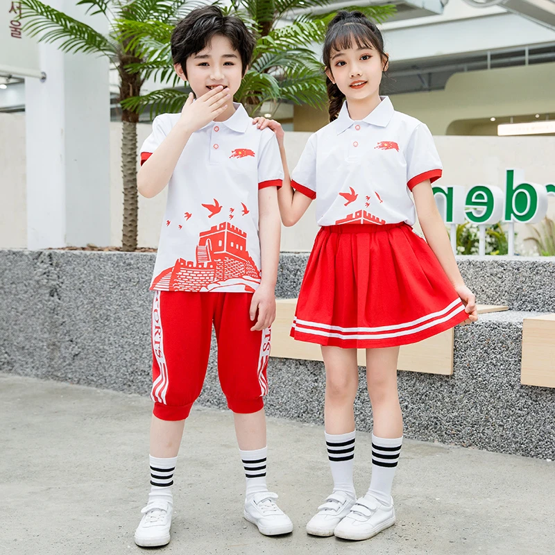 六一儿童啦啦队演出服小学生合唱服装运动会表演服幼儿园班服红色