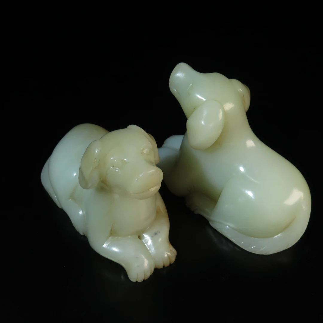 清中期玉卧犬（一对）/MZ545380/和田玉/民族文物