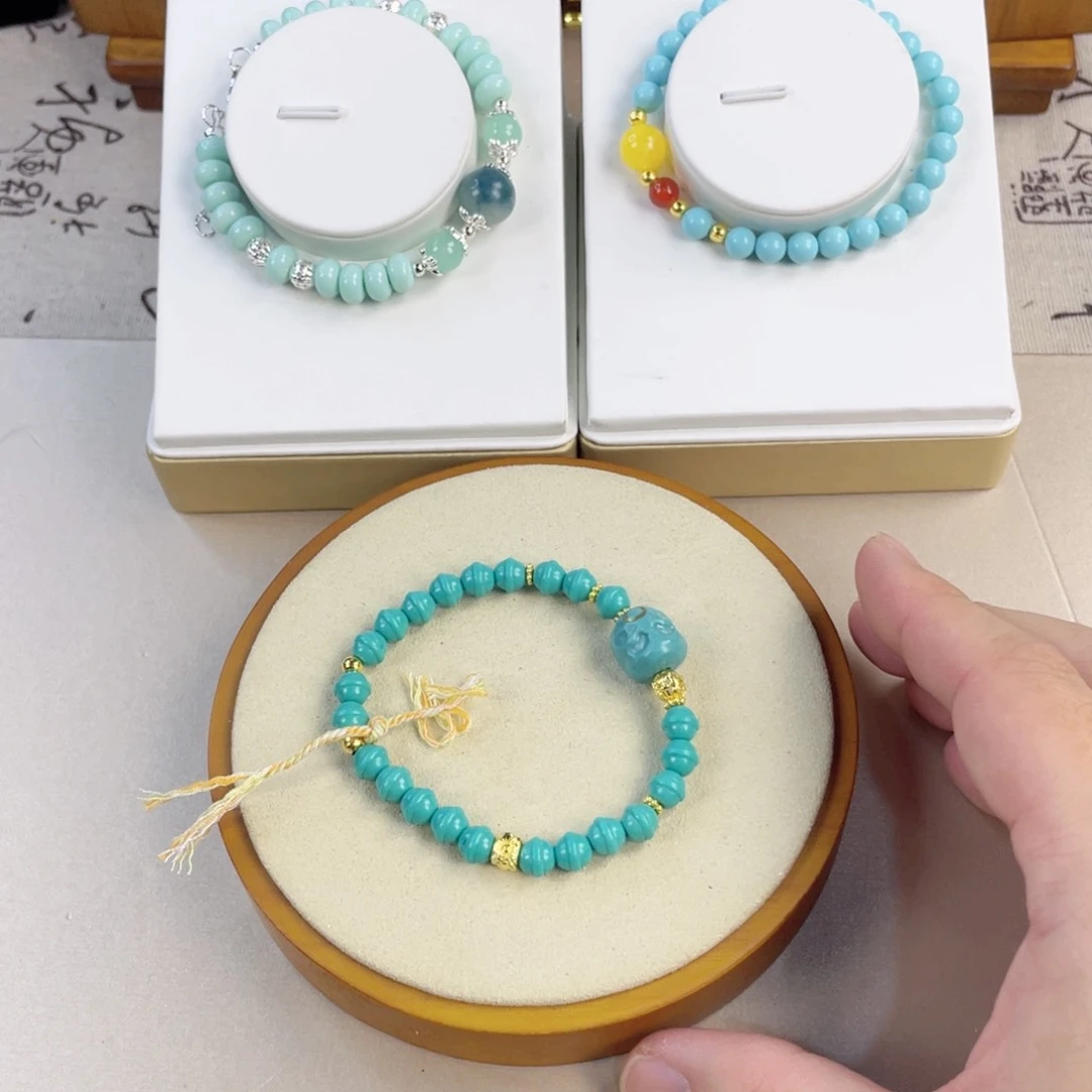 绿松石手链银S925镀金镶嵌