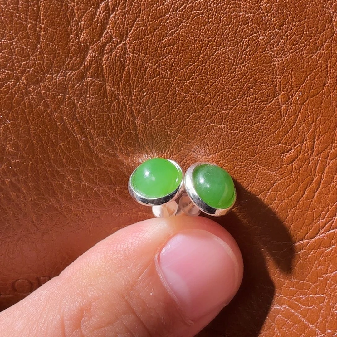 和田玉银S925镶嵌耳饰