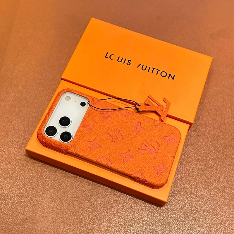 新款橙色老花苹果17promax手机壳iPhone16pro半包15女14防摔套13