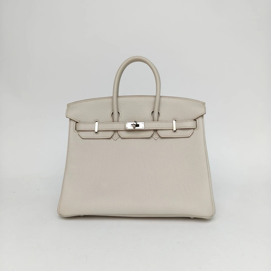 99新 Hermes/爱马仕 小花6枫Birkin 25 冰川白 Togo皮 Z刻 银扣