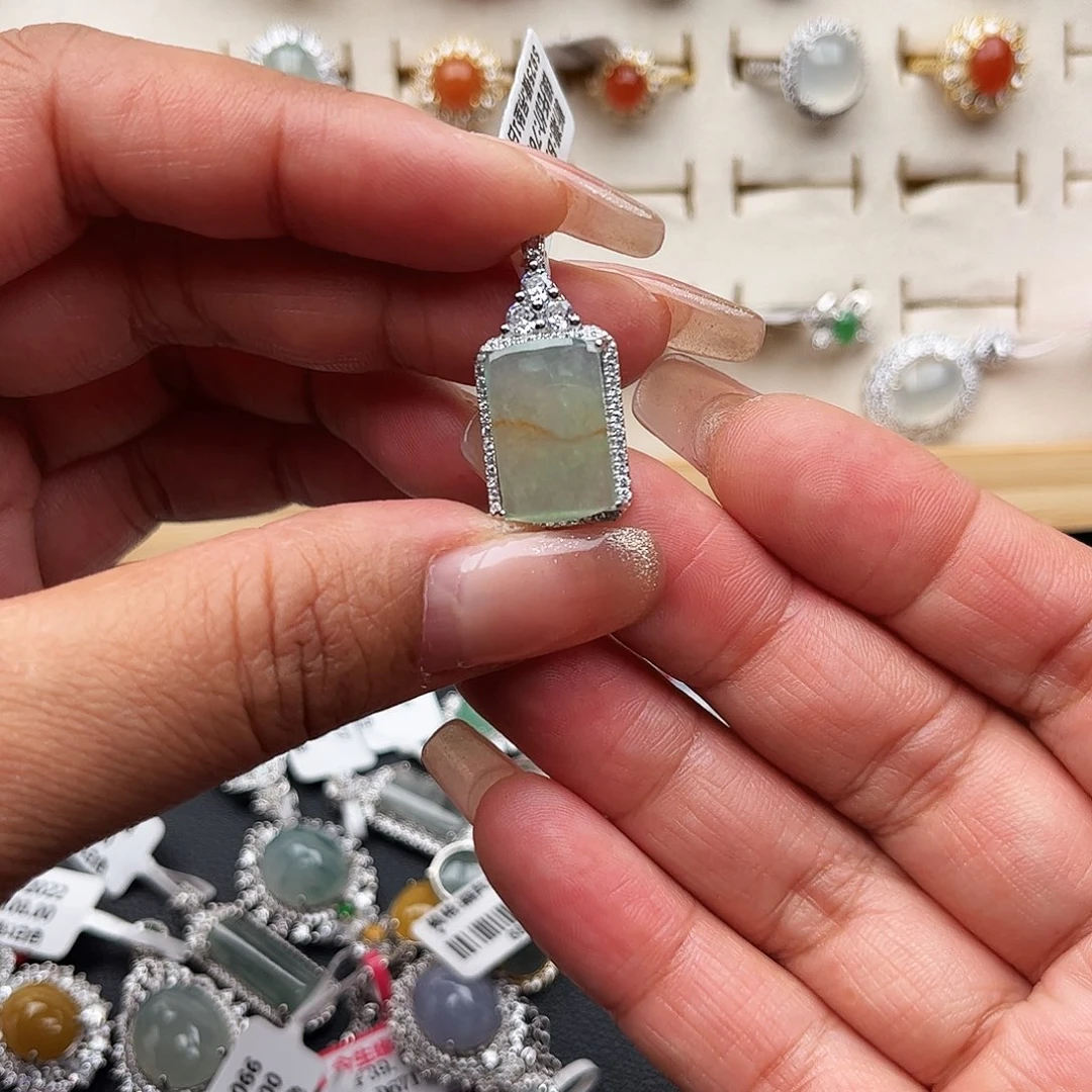 翡翠戒指银S925镶嵌缅甸天然A货女吊坠