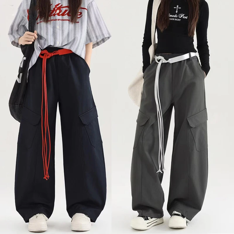 时尚百搭洋气女童工装裤2025秋季宽松时髦阔腿裤中大童美式直筒裤