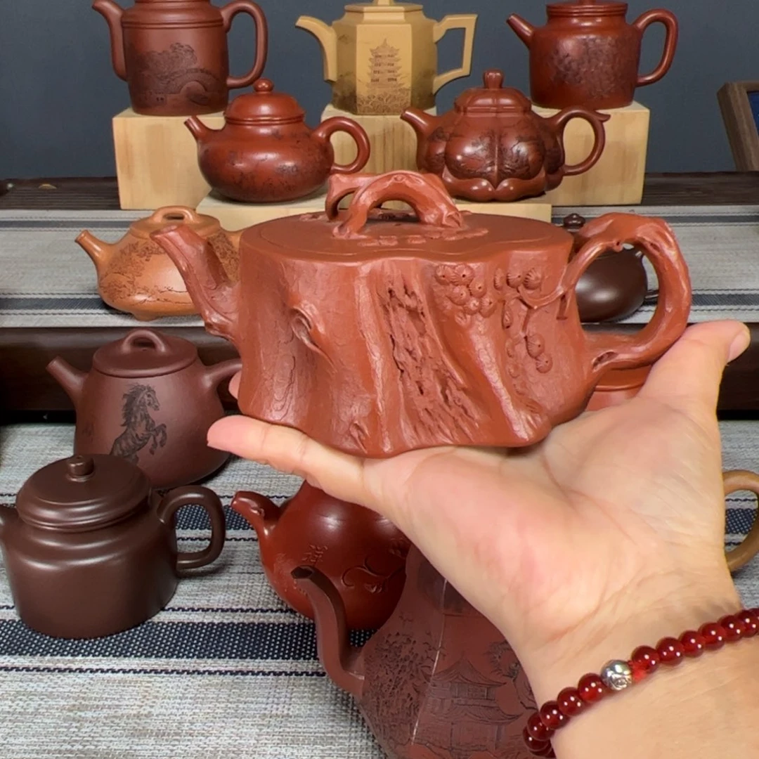 茶壶紫砂戏***色松桩朱泥
