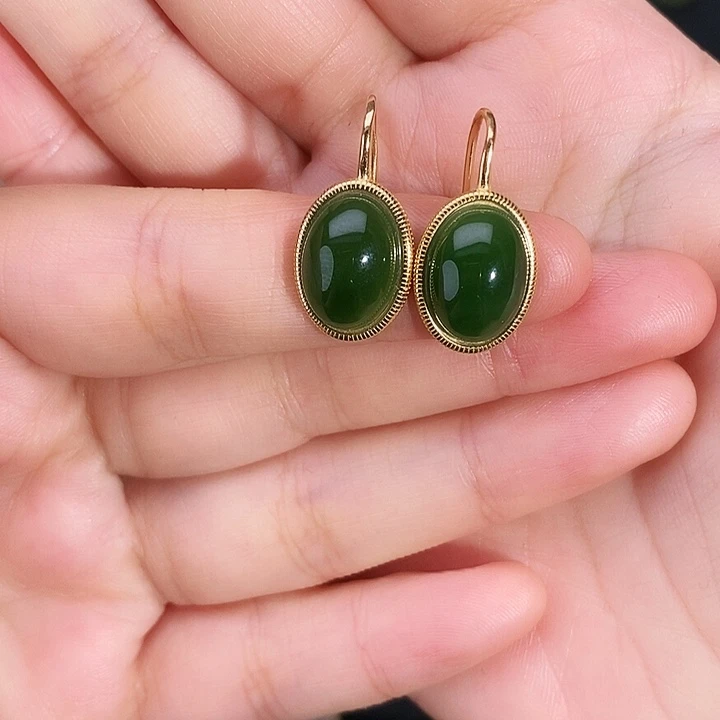 和田玉银S925镶嵌耳饰