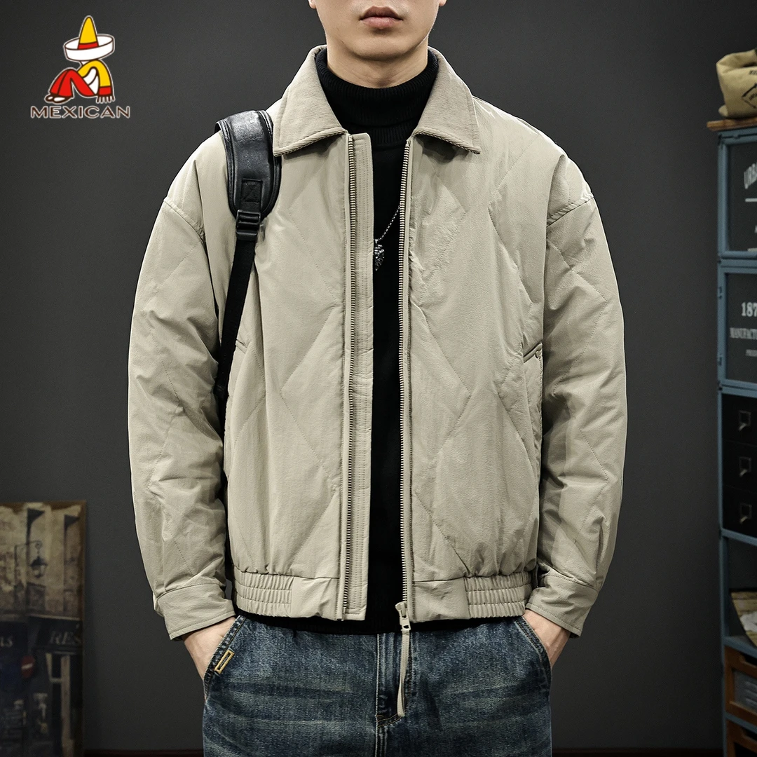 Mexican/稻草人冬季鸭绒翻领羽绒服男款户外休闲男士加厚保暖外套